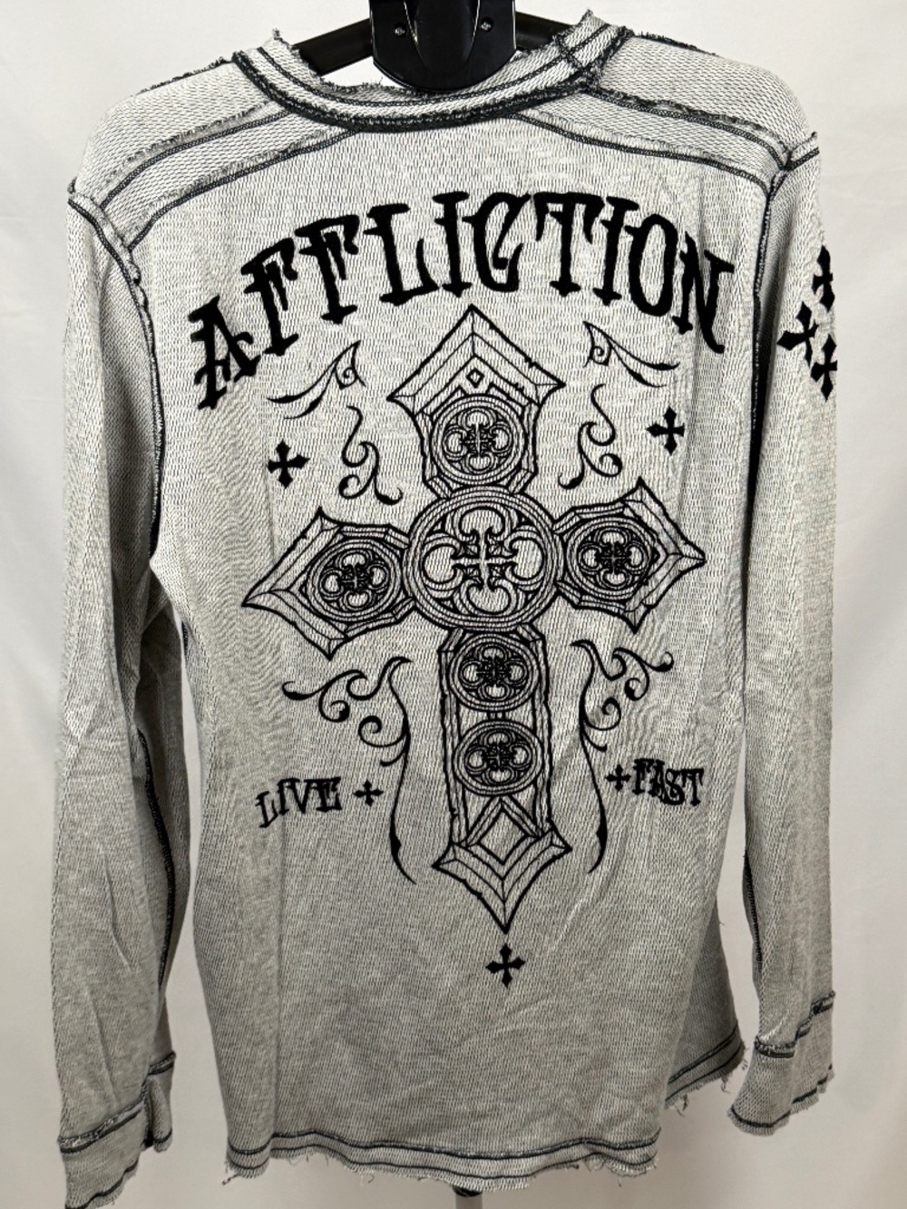 Vintage Affliction Live Fast 2XL Thermal Long Sleeve Flocked Double-Sided Tee
